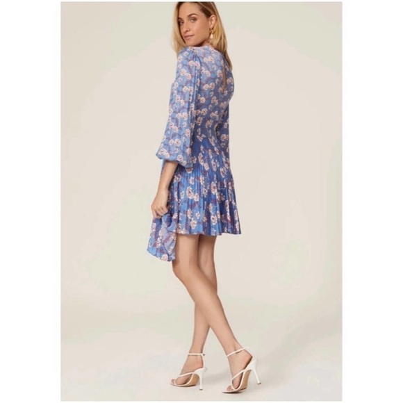 A.L.C. Dress Behati Mini Asymmetric Pleated in Blue Floral - Picture 4 of 8